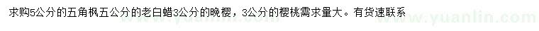 求購五角楓、老白蠟、晚櫻