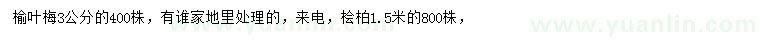 求購(gòu)3公分榆葉梅、1.5米檜柏