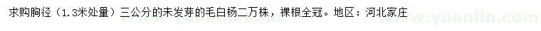 求購胸徑3公分毛白楊