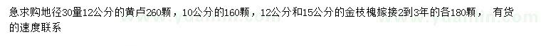 求購地徑10/12公分黃櫨、12/15公分金枝槐