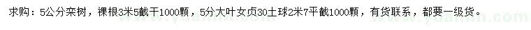 求購5公分欒樹、大葉女貞