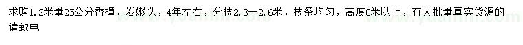 求購1.2米量25公分香樟