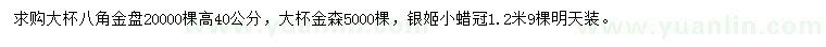 求購八角金盤、金森、銀姬小蠟