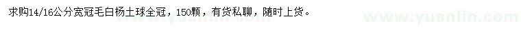 求購(gòu)14、16公分寬冠毛白楊
