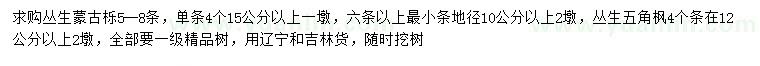 求購叢生蒙古櫟、叢生五角楓