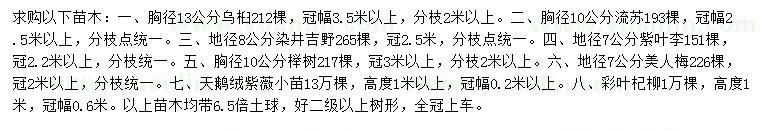 求購(gòu)烏桕、流蘇、染井吉野等