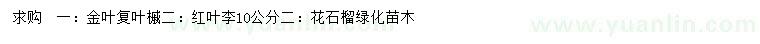 求購金葉復(fù)葉槭、紅葉李、花石榴