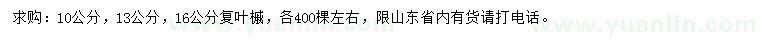 求購10、13、16公分復(fù)葉槭