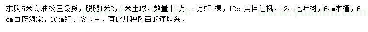 求購油松、美國紅楓、七葉樹等