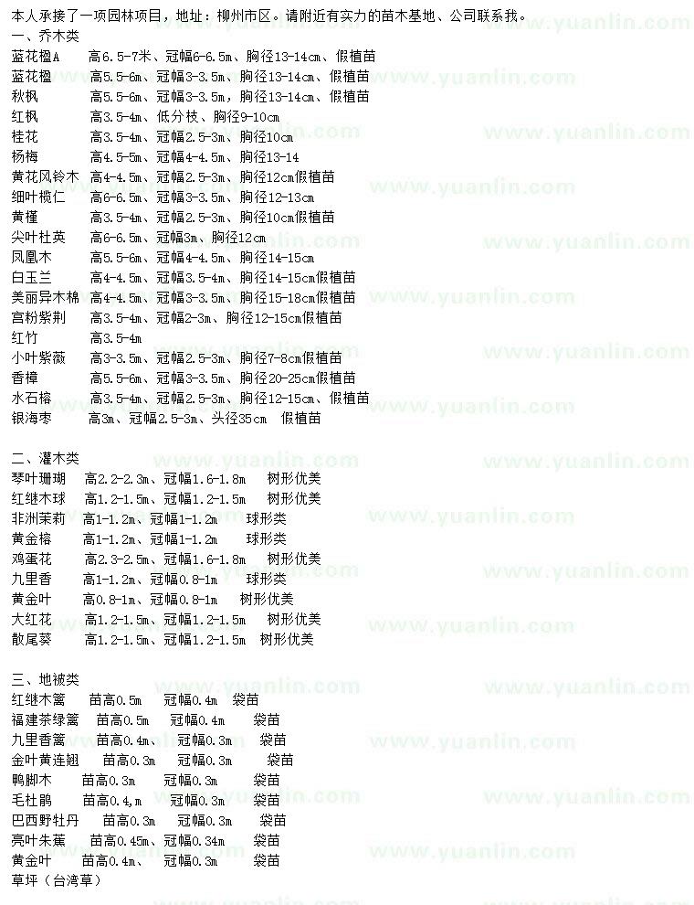 求購(gòu)藍(lán)花楹、秋楓、紅楓等
