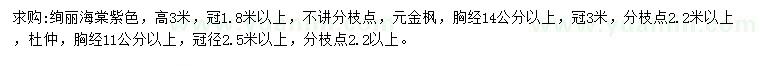 求購絢麗海棠、元寶楓、杜仲