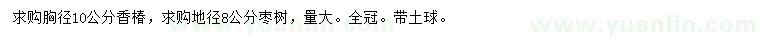 求購胸徑10公分香椿、地徑8公分棗樹