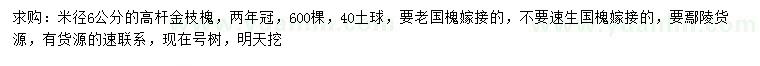 求購(gòu)米徑6公分高桿金枝槐