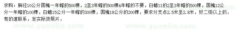 求購(gòu)胸徑10、12、18公分國(guó)槐、11、15公分白蠟