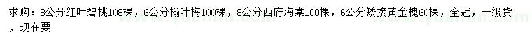 求購(gòu)紅葉碧桃、榆葉梅、西府海棠等