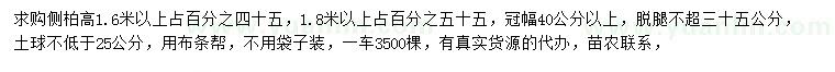 求購高1.6、1.8米以上側(cè)柏
