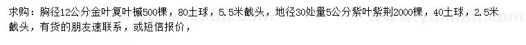 求購胸徑12公分金葉復(fù)葉槭、地徑30處量5公分紫葉紫荊