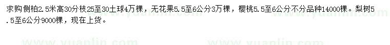 求購側(cè)柏、無花果、櫻桃等