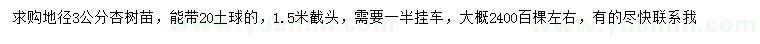 求購地徑3公分杏樹苗