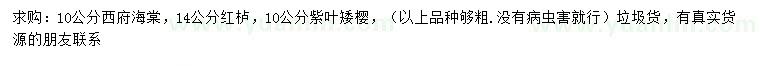 求購西府海棠、紅櫨、紫葉矮櫻