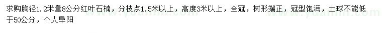 求購胸徑1.2米量8公分紅葉石楠
