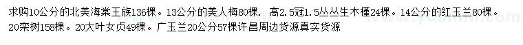 求購北美海棠王族、美人梅、叢生木槿等