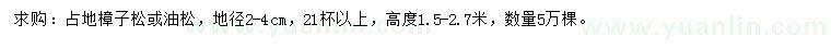 求購(gòu)地徑2-4公分樟子松、油松