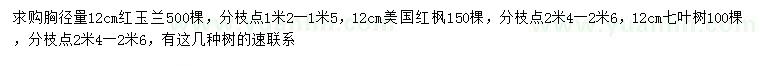 求購紅玉蘭、美國紅楓、七葉樹