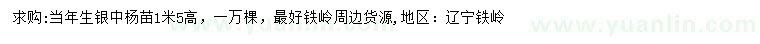 求購高1.5米銀中楊