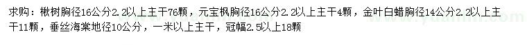 求購(gòu)楸樹、元寶楓、金葉白蠟等