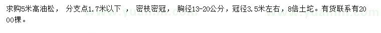 求購高5米油松