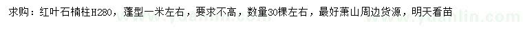 求購(gòu)高280公分紅葉石楠柱