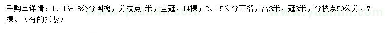 求購(gòu)16-18公分國(guó)槐、15公分石榴