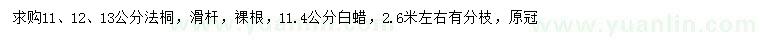 求購11、12、13公分法桐、11.4公分白蠟