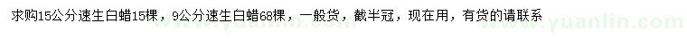 求購9、15公分速生白蠟
