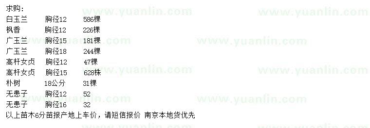 求購(gòu)白玉蘭、 楓香、廣玉蘭等