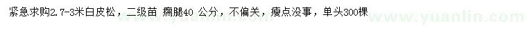 求購2.7 -3米白皮松