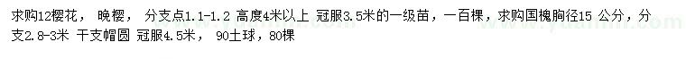 求購櫻花、 晚櫻、國槐