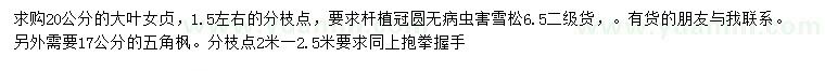 求購大葉女貞、雪松、五角楓