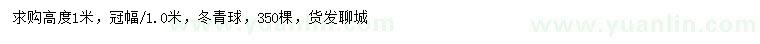 求購冠幅1米冬青球