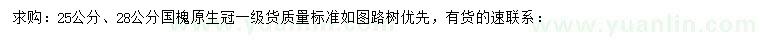 求購(gòu)25、28公分國(guó)槐