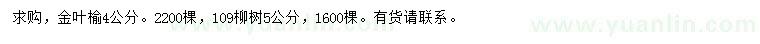 求購(gòu)4公分金葉榆、5公分109柳樹(shù)
