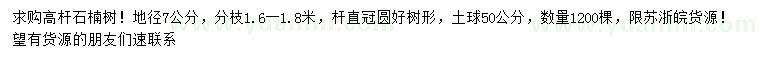 求購(gòu)地徑7公分石楠樹(shù)