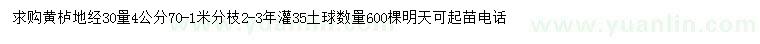 求購地徑30量4公分黃櫨