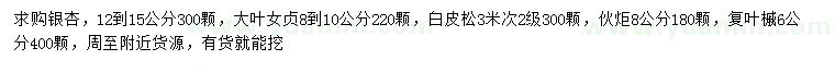 求購銀杏、大葉女貞、白皮松等