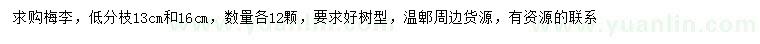 求購13、16公分梅李