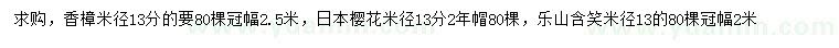 求購香樟、日本櫻花、樂山含笑