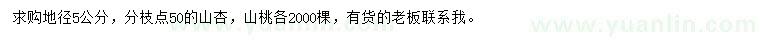 求購地徑5公分山杏、山桃