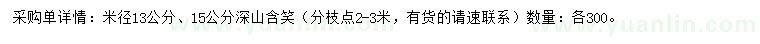 求購米徑13、15公分深山含笑