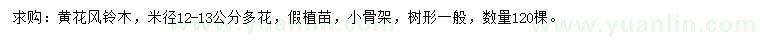 求購(gòu)米徑12-13公分黃花風(fēng)鈴木